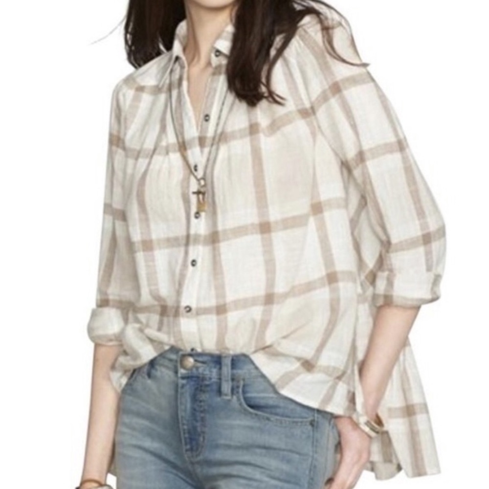 Free people plaid Long Sleeve button front tunic